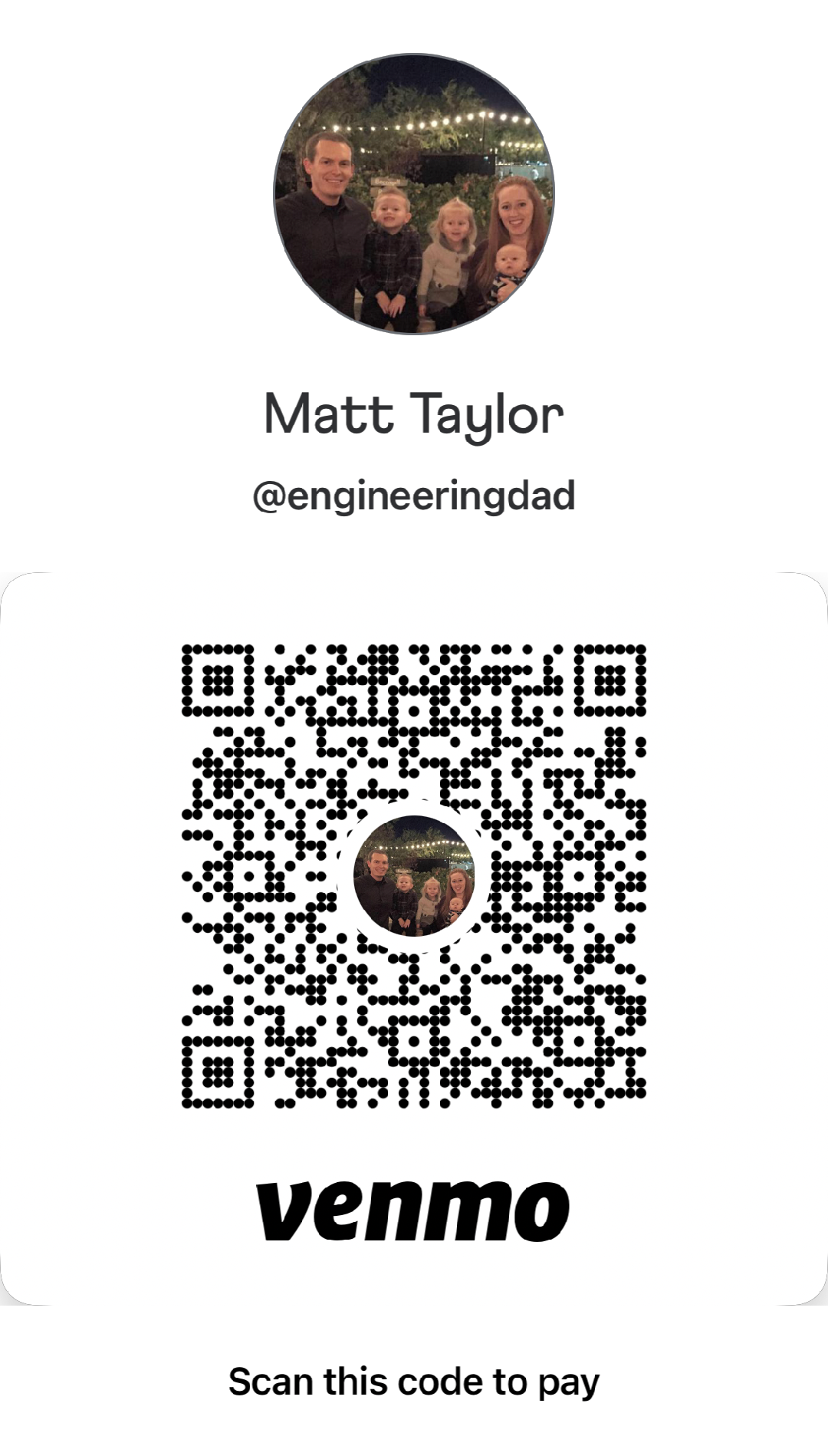 Scan to donate via Venmo